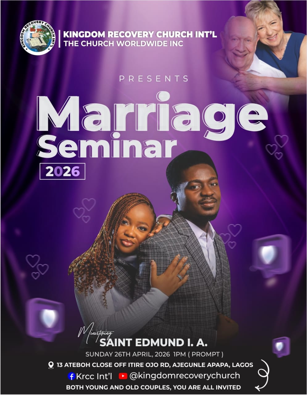 Two young couple o the Church Worldwide Marriage Seminar titled DIGNITY IN THE KINGDOM MARRIAGE